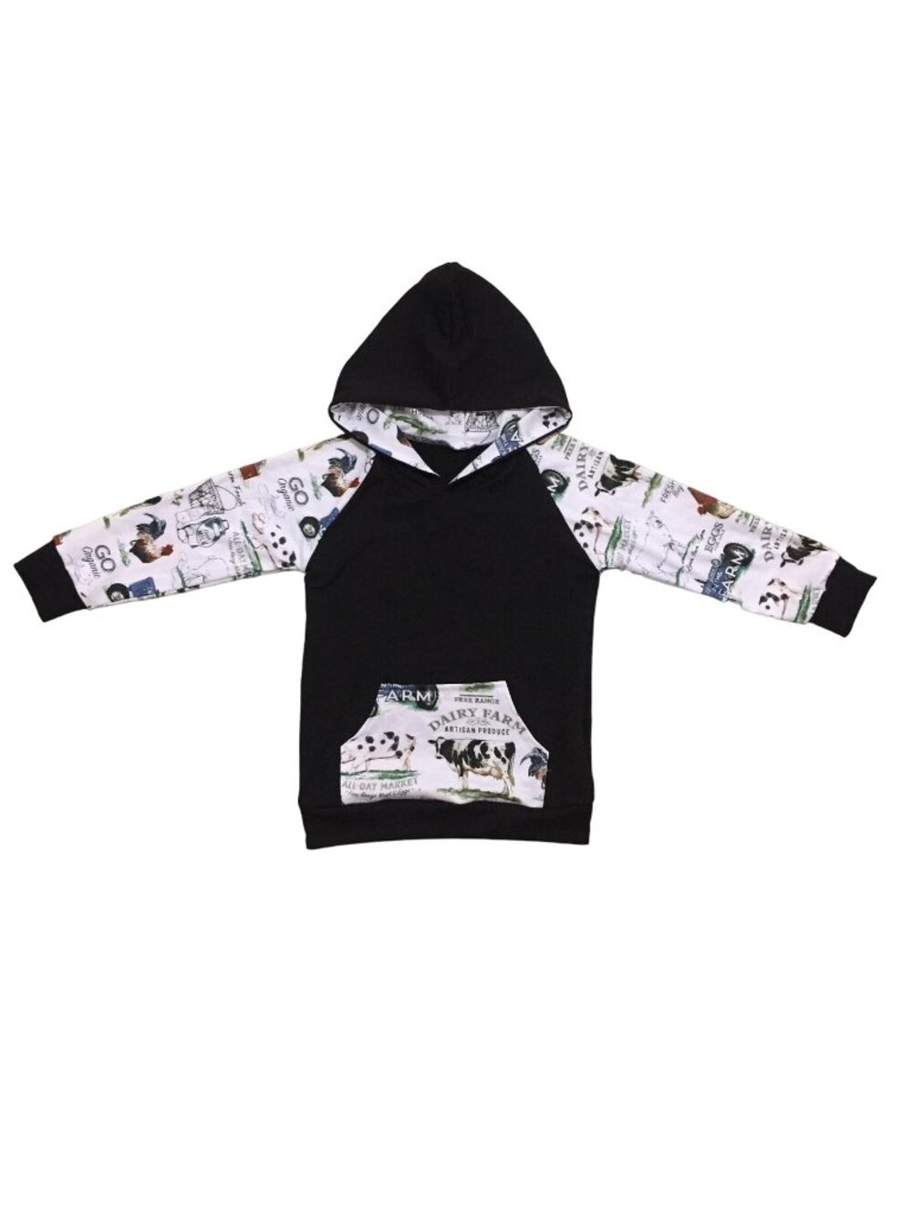 Toddler Cow Print Hoodie Sweatshirt With Farm 14/16 Themed Sleeves & Pocket